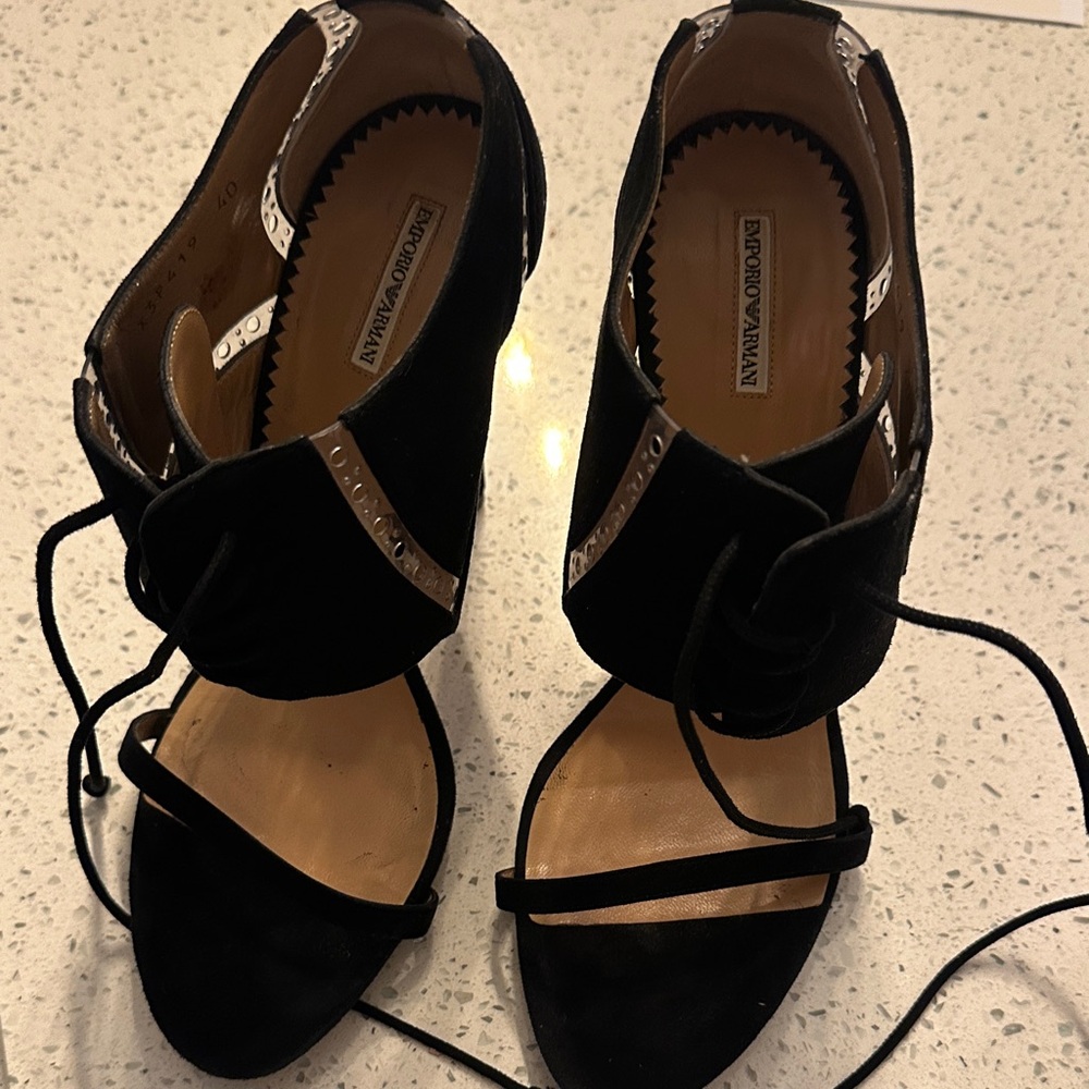 Emporio Armani Black Heels with Silver Accents